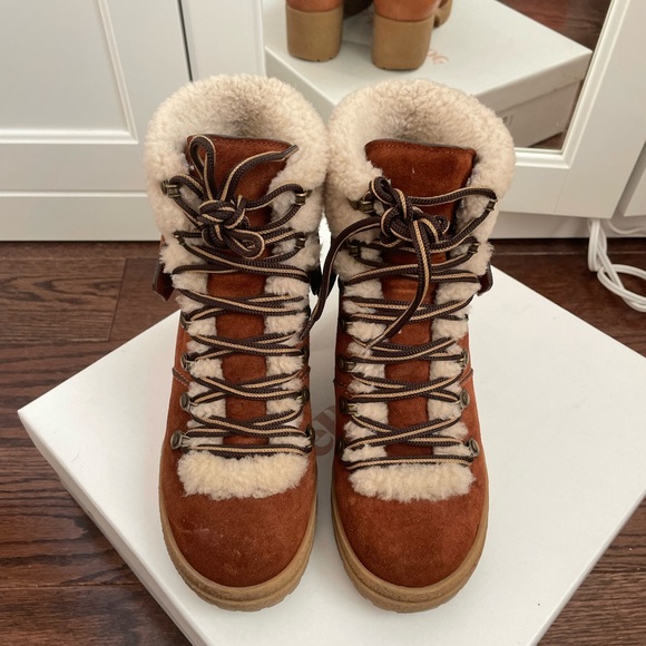 SEE BY CHLOÉ Tan Eileen Lace-Up Heeled Boots - Picture 1 of 12